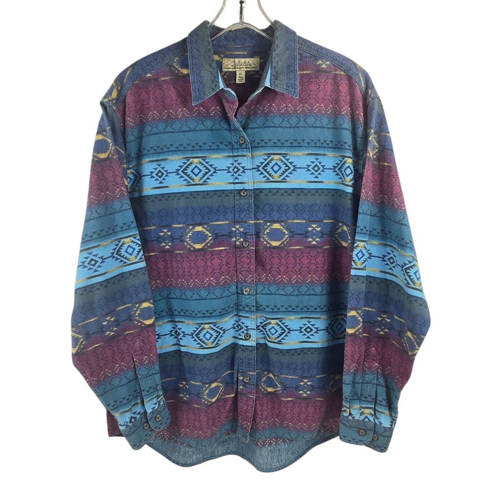 Vintage 90s Cabela's Aztec Southwest Heavy Flannel Button-up Shirt Womens XL EUC